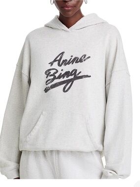 Anine Bing Heather Cream Logo Hoodie Sweater
